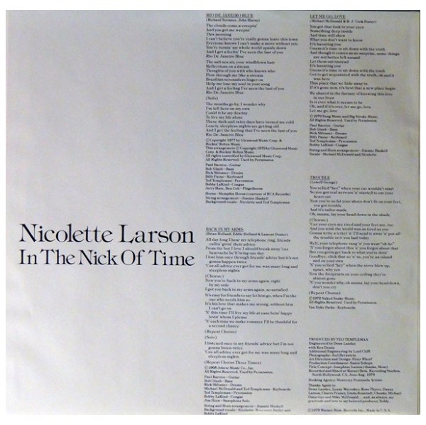 NICOLETTE LARSON - IN THE NICK OF TIME | VINILO USADO