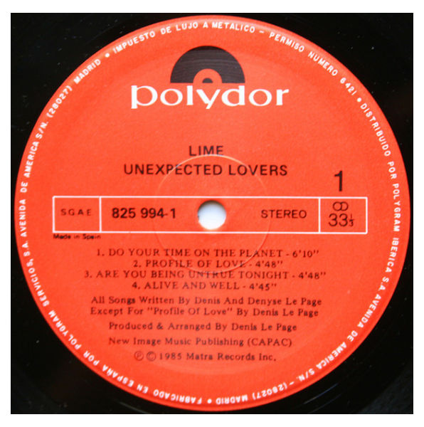 LIME - UNEXPECTED LOVERS  | VINILO USADO