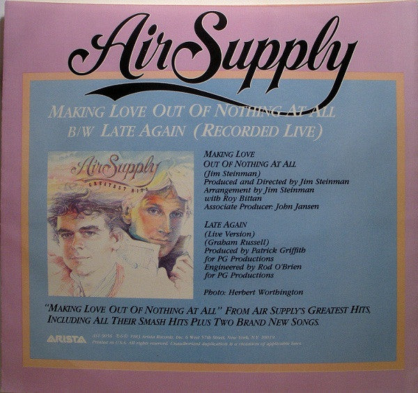 AIR SUPPLY - MAKING LOVE OUT OF NOTHING AT ALL | 7" SINGLE VINILO USADO