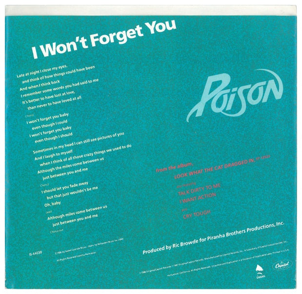 POISON - I WON'T FORGET YOU | 7" SINGLE VINILO USADO