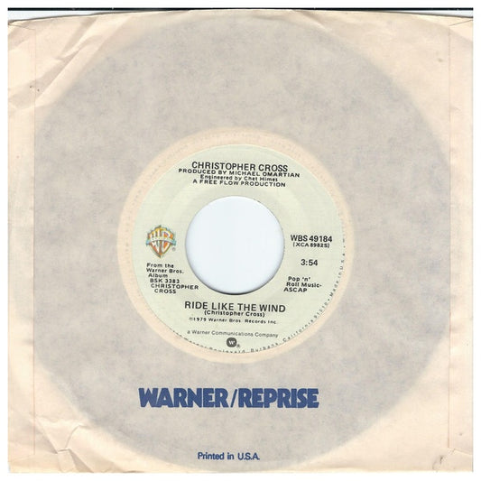 CHRISTOPHER CROSS - RIDE LIKE A WIND | 7" SINGLE VINILO USADO