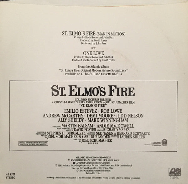 JOHN PARR - ST. ELMO'S FIRE (COVER) | 7" SINGLE VINILO USADO