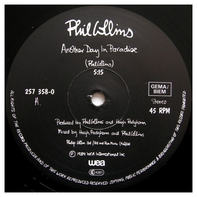 PHIL COLLINS - ANOTHER DAY IN PARADISE  | 12" MAXI SINGLE USADO