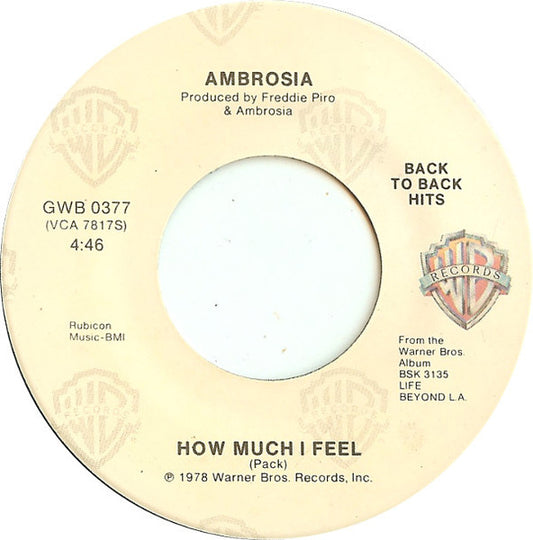 AMBROSIA - HOW MUCH I FEEL | 7" SINGLE VINILO USADO