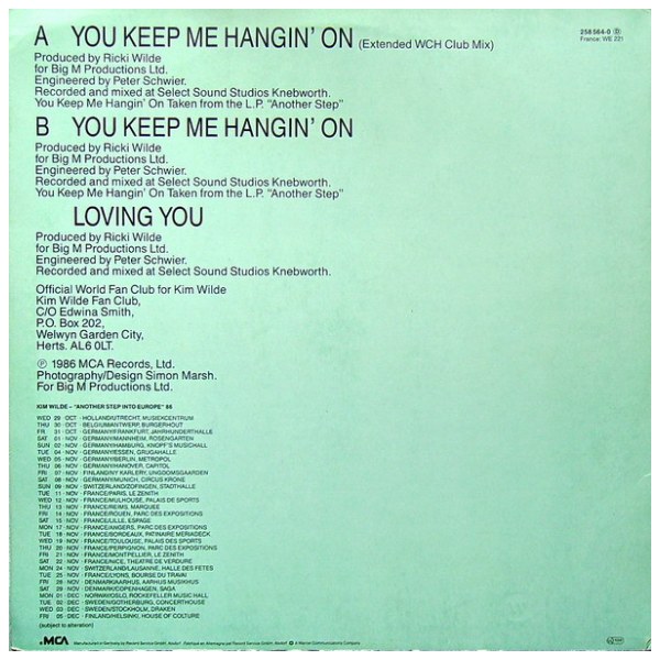 KIM WILDE  -  YOU KEEP ME HANGIN' ON (W.C.H. MIX) | 12" MAXI SINGLE USADO