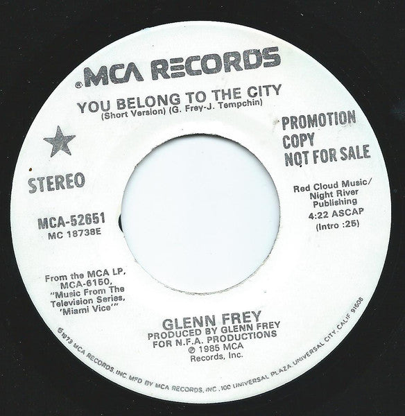 GLEN FREY - YOU BELONG TO THE CITY | 7" SINGLE VINILO USADO