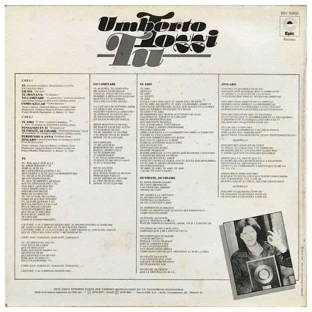 UMBERTO TOZZI - TU | VINILO USADO