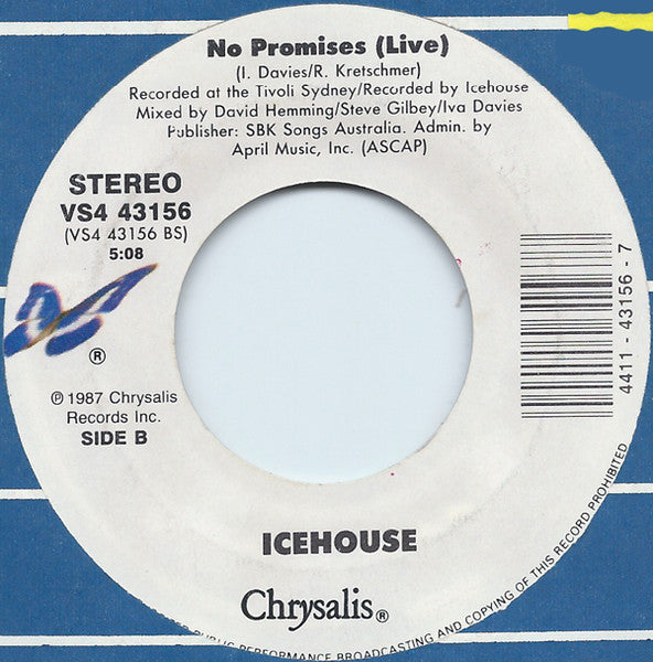 ICEHOUSE - CRAZY/NO PROMISES (COVER) | 7" SINGLE VINILO USADO