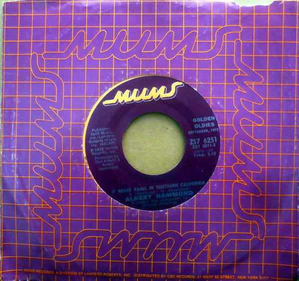 ALBERT HAMMOND - IT EVER RAINS IN SOUTHERN CALIFORNIA | 7" SINGLE VINILO USADO