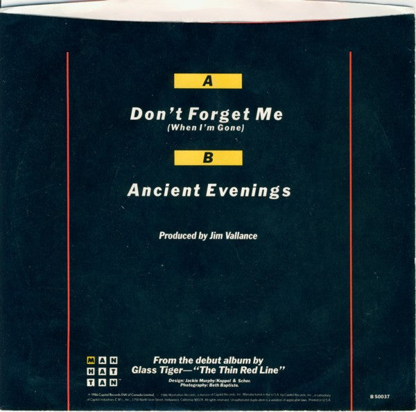 GLASS TIGER - DON'T FORGET ME (WHEN I'M GONE) | 7" SINGLE VINILO USADO