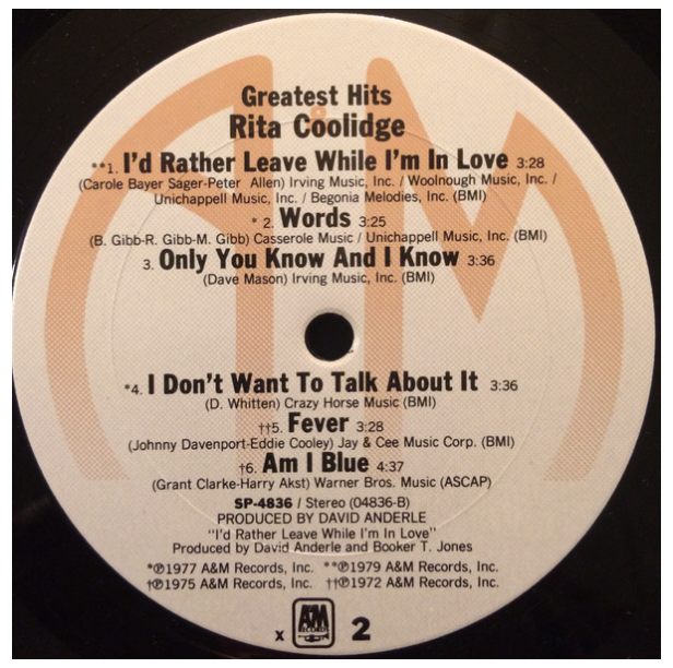 RITA COOLIDGE - GREATEST HITS | VINILO USADO