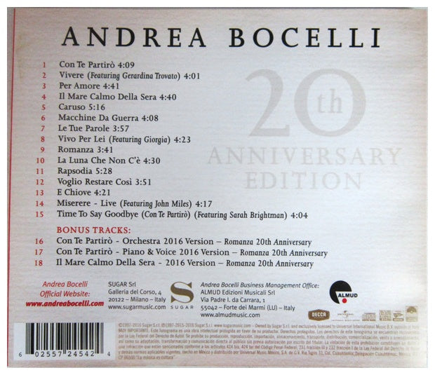 ANDREA BOCELLI - ROMANZA (20TH ANNIVERSARY) | CD