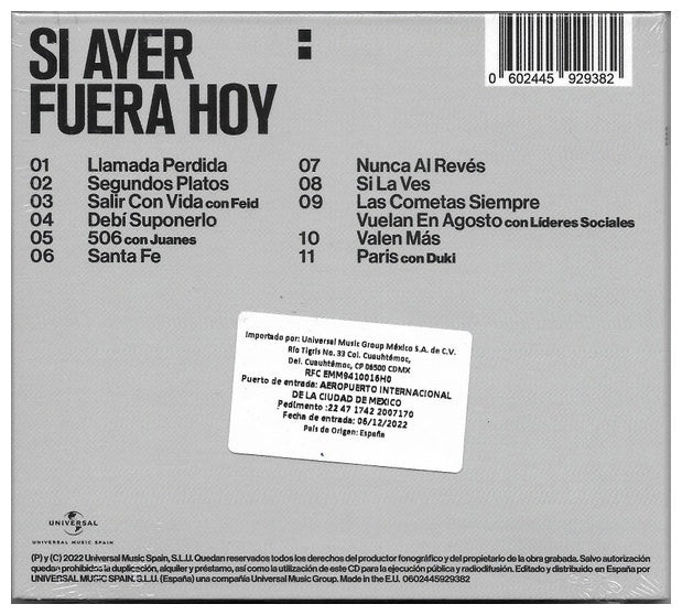 MORAT - SI AYER FUERA HOY (DIGIPACK) | CD