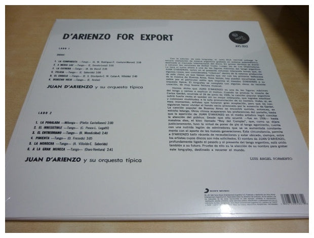 JUAN D'ARIENZO - FOR  EXPORT | VINILO