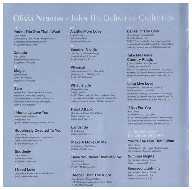 OLIVIA NEWTON-JOHN - DEFINITIVE COLLECTION | CD