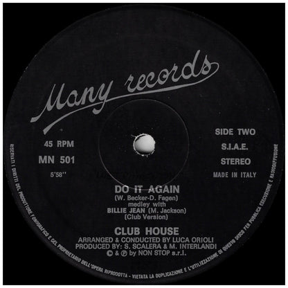 CLUB HOUSE - DO IT AGAIN (Medley With Billie Jean) | 12" MAXI SINGLE VINILO USADO