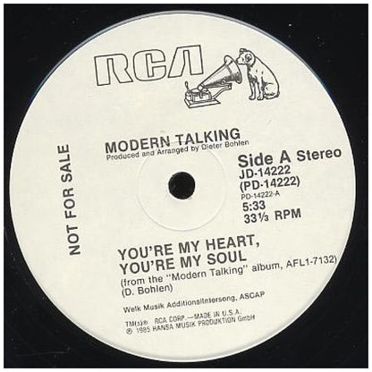 MODERN TALKING - YOU'RE MY HEART, YOU'RE MY SOUL (PROMO EDITION) | 12" MAXI SINGLE VINILO USADO