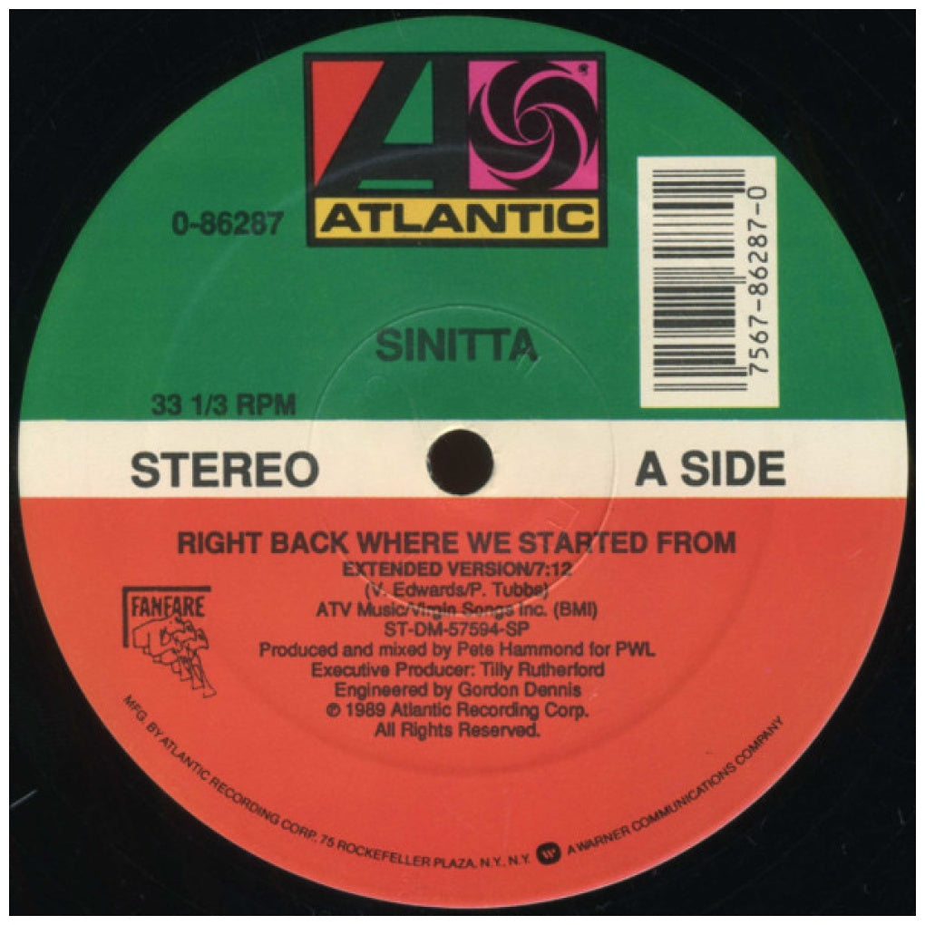 SINITA - RIGHT BACK WHERE WE STARTED FROM | 12" MAXI SINGLE VINILO USADO