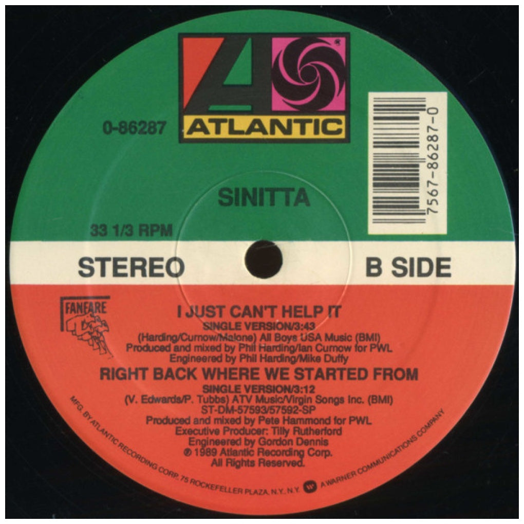 SINITA - RIGHT BACK WHERE WE STARTED FROM | 12" MAXI SINGLE VINILO USADO
