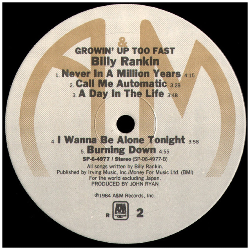 BILLY RANKIN - GROWIN' UP TOO FAST | VINILO USADO