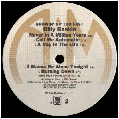 BILLY RANKIN - GROWIN' UP TOO FAST | VINILO USADO