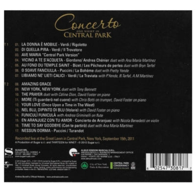 ANDREA BOCELLI - CONCERTO ONE NIGHT IN CENTRAL PARK | CD