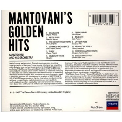 MANTOVANI HIS ORCHESTRA - GOLDEN HITS | CD