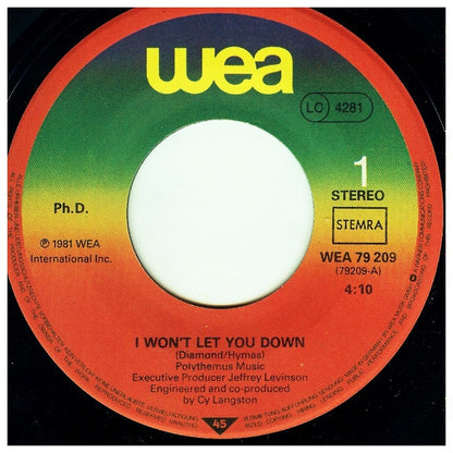 PH.D. - I WON'T LET YOU DOWN | 7'' SINGLE VINILO USADO