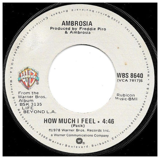 AMBROSIA - HOW MUCH I FEEL | 7" SINGLE USADO