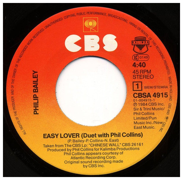PHILIP BAILEY AND PHIL COLLINS - EASY LOVER | 7'' SINGLE VINILO USADO