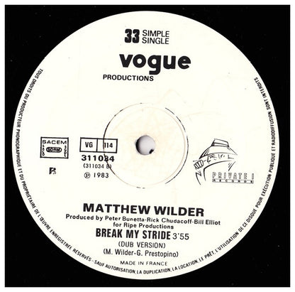 MATTHEW WILDER - BREAK MY STRIDE | 12'' MAXI SINGLE USADO