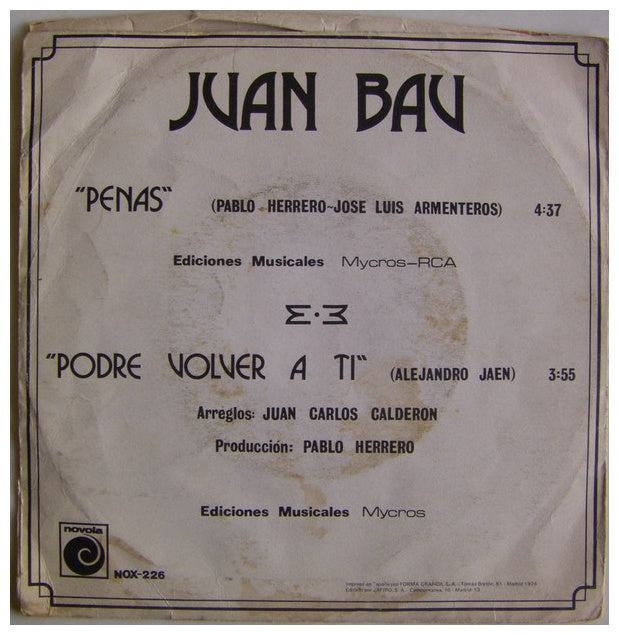 JUAN BAU - PENAS | 7" SINGLE VINILO USADO