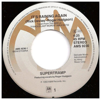 SUPERTRAMP - IT'S RAINING AGAIN | 7'' SINGLE VINILO USADO