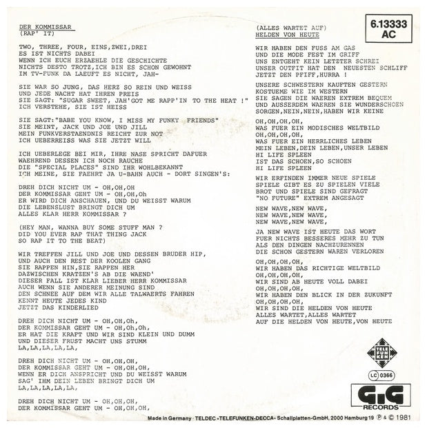 FALCO - DER KOMMISSAR | 7'' SINGLE VINILO USADO