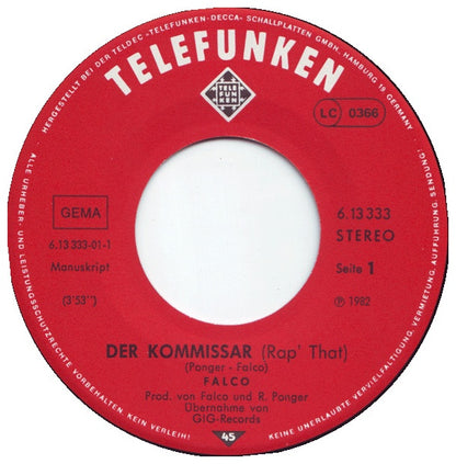 FALCO - DER KOMMISSAR | 7'' SINGLE VINILO USADO