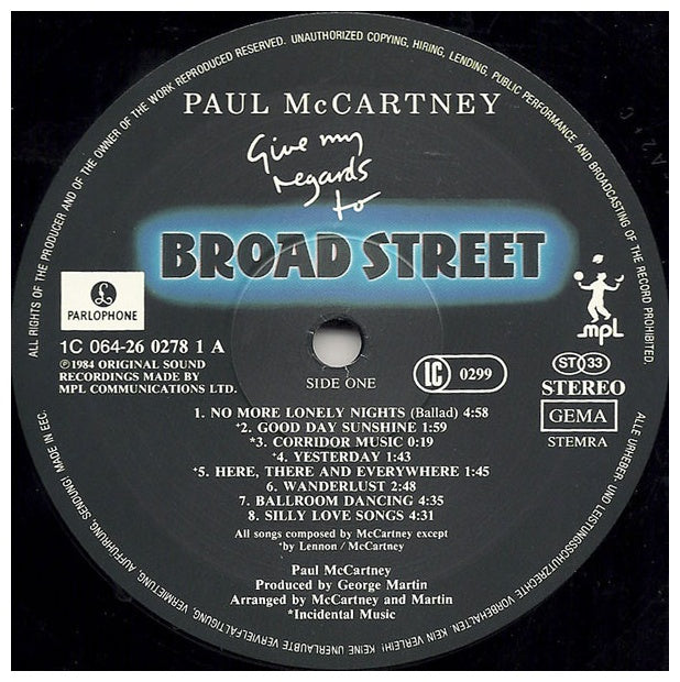 PAUL MCCARTNEY - GIVE ME REGARDS TO BROAD STREET | VINILO USADO