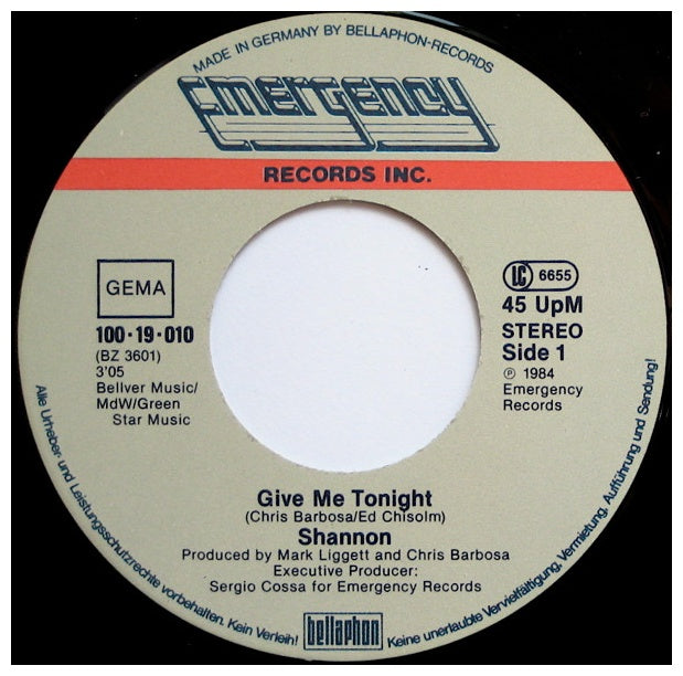 SHANNON - GIVE ME TONIGHT | 7'' SINGLE VINILO USADO
