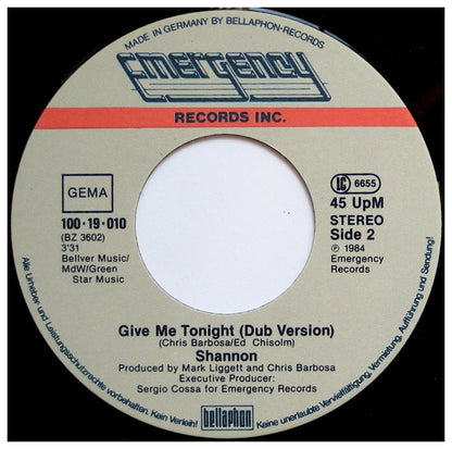 SHANNON - GIVE ME TONIGHT | 7'' SINGLE VINILO USADO