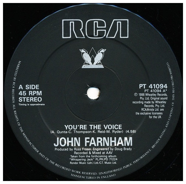 JOHN FARNHAM - YOU'RE THE VOICE | 12" MAXI SINGLE VINILO USADO