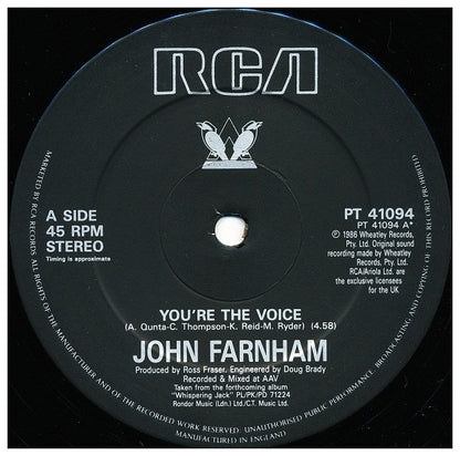 JOHN FARNHAM - YOU'RE THE VOICE | 12" MAXI SINGLE VINILO USADO